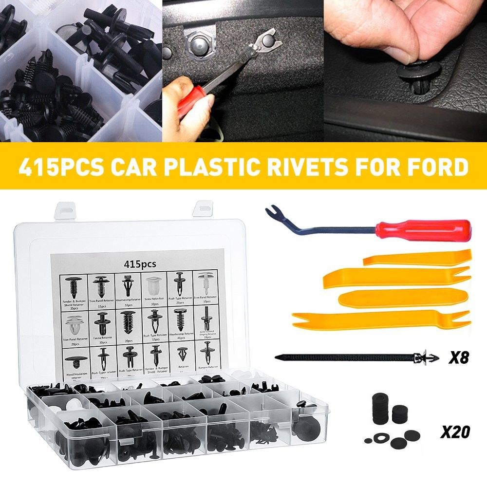 415pcs Plastic Rivets Set Fastener Fender Bumper Push Clips with Tool for Ford