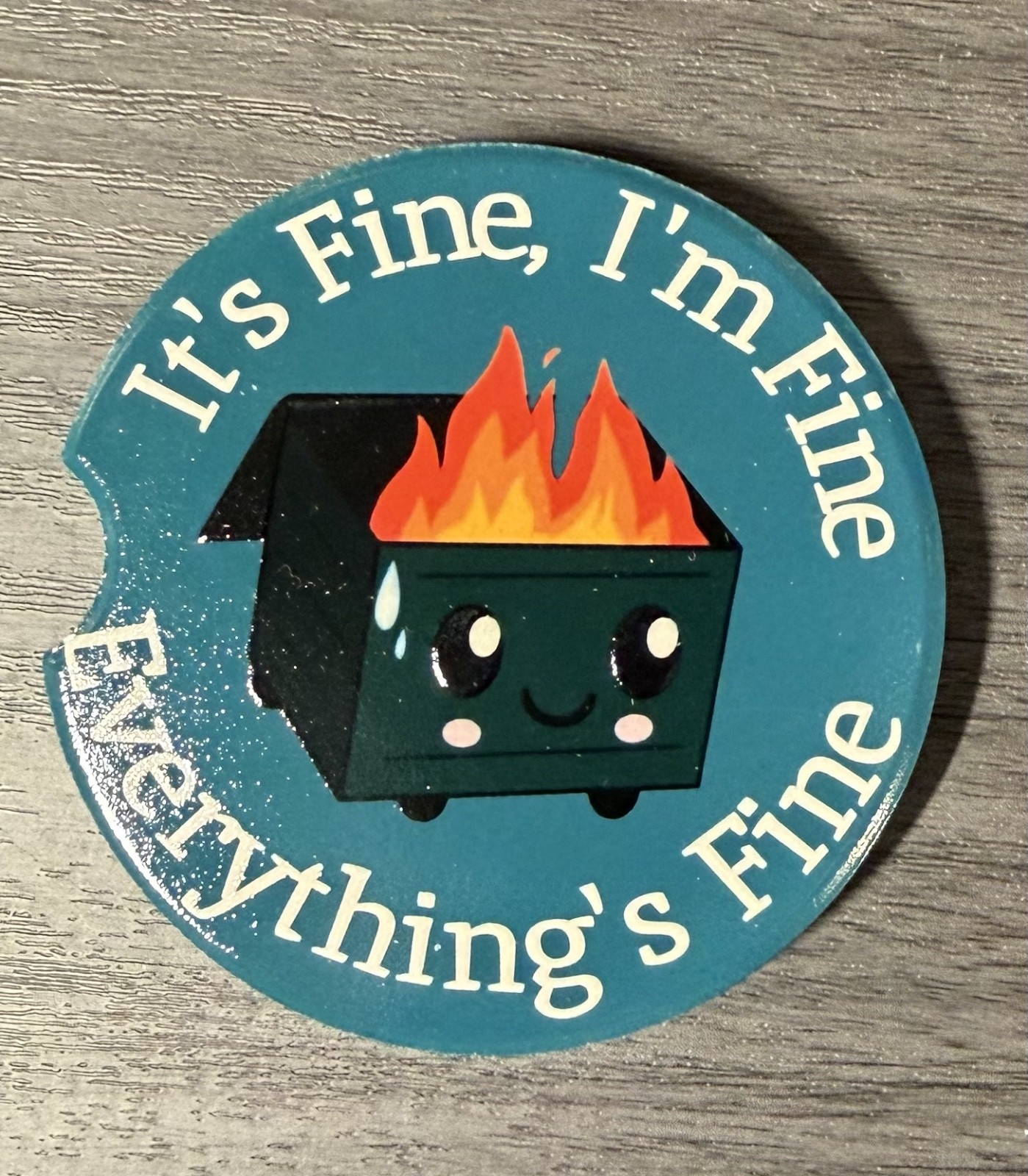 Funny I’m Fine Trash Bin Custom Ceramic Car Coasters, Set (2) Absorbent 2.60″