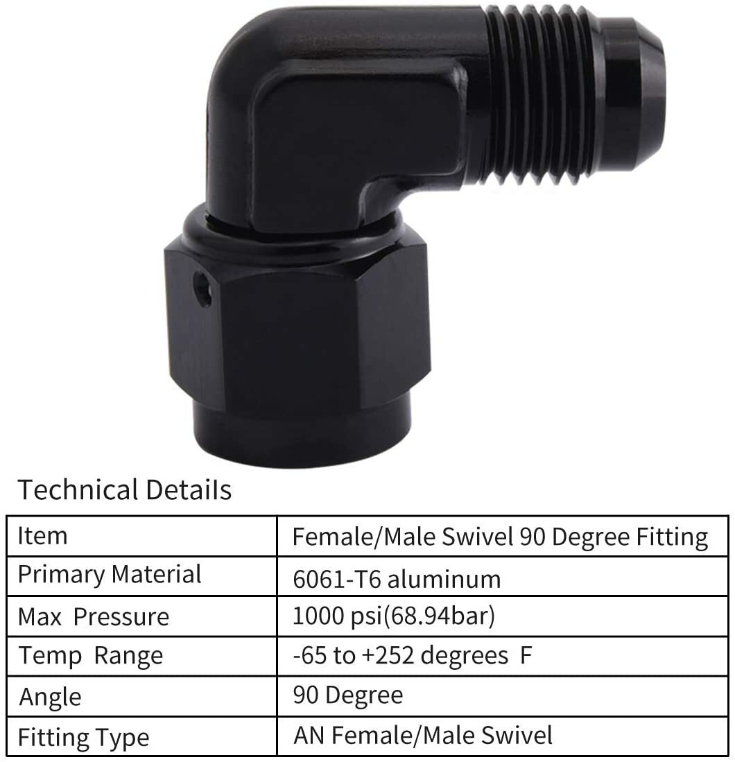 4AN Female to 4AN Male Flare Swivel Hose Fitting Adapter 90° Degree Aluminium