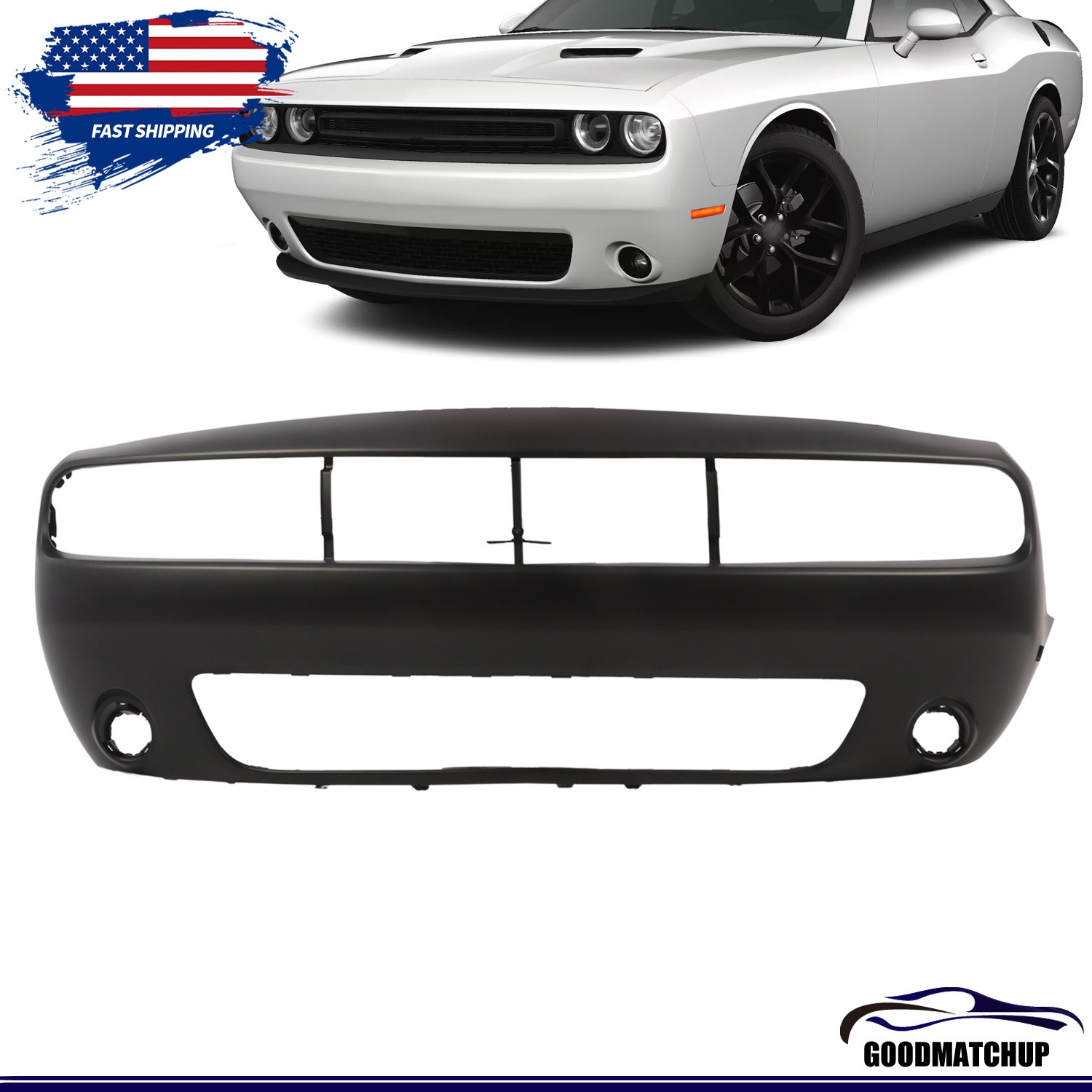 Primed Front Bumper Cover Fascia For Dodge Challenger 2015-2023 68258730AB