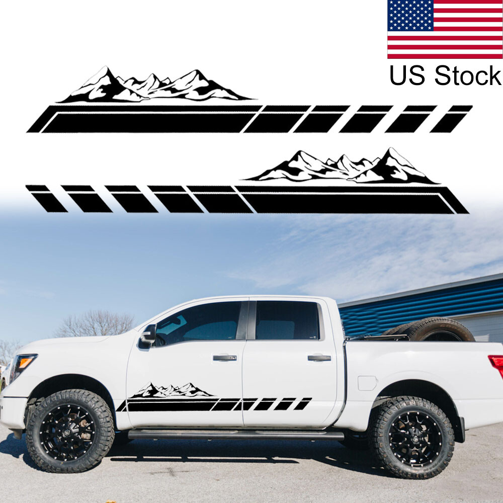 2x 68” Black Mountains Stripe Side Body Decal Stickers For Chevy Silverado Etc