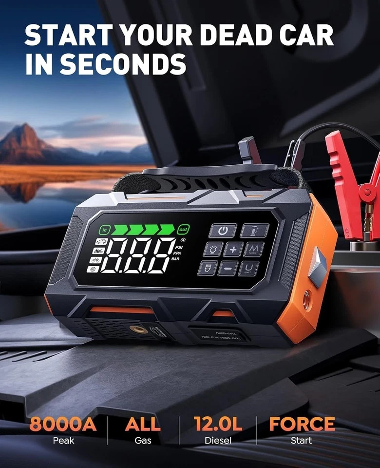 YaberAuto 16-in-1 Jump Starter with Air Compressor 8000A 160PSI Car Battery…
