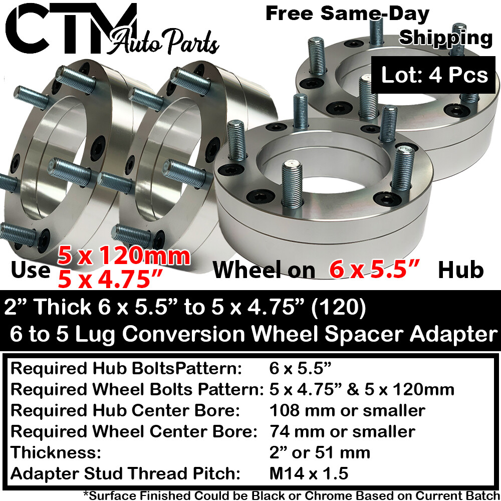 4x 2″ 6×5.5(6×139.7) to 5×4.75(5×120) Conversion Wheel Adapter Spacer 12×1.5 Car