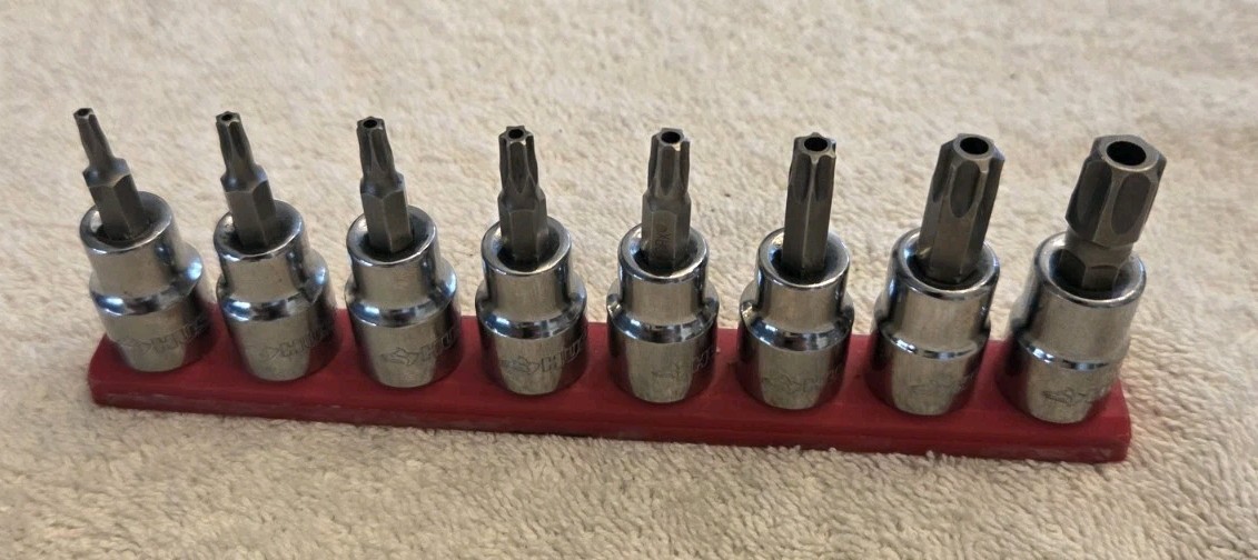 Husky 8 Pc Torx Bit Socket Set T15 – T55 Star Drive Sockets with Red Storage…