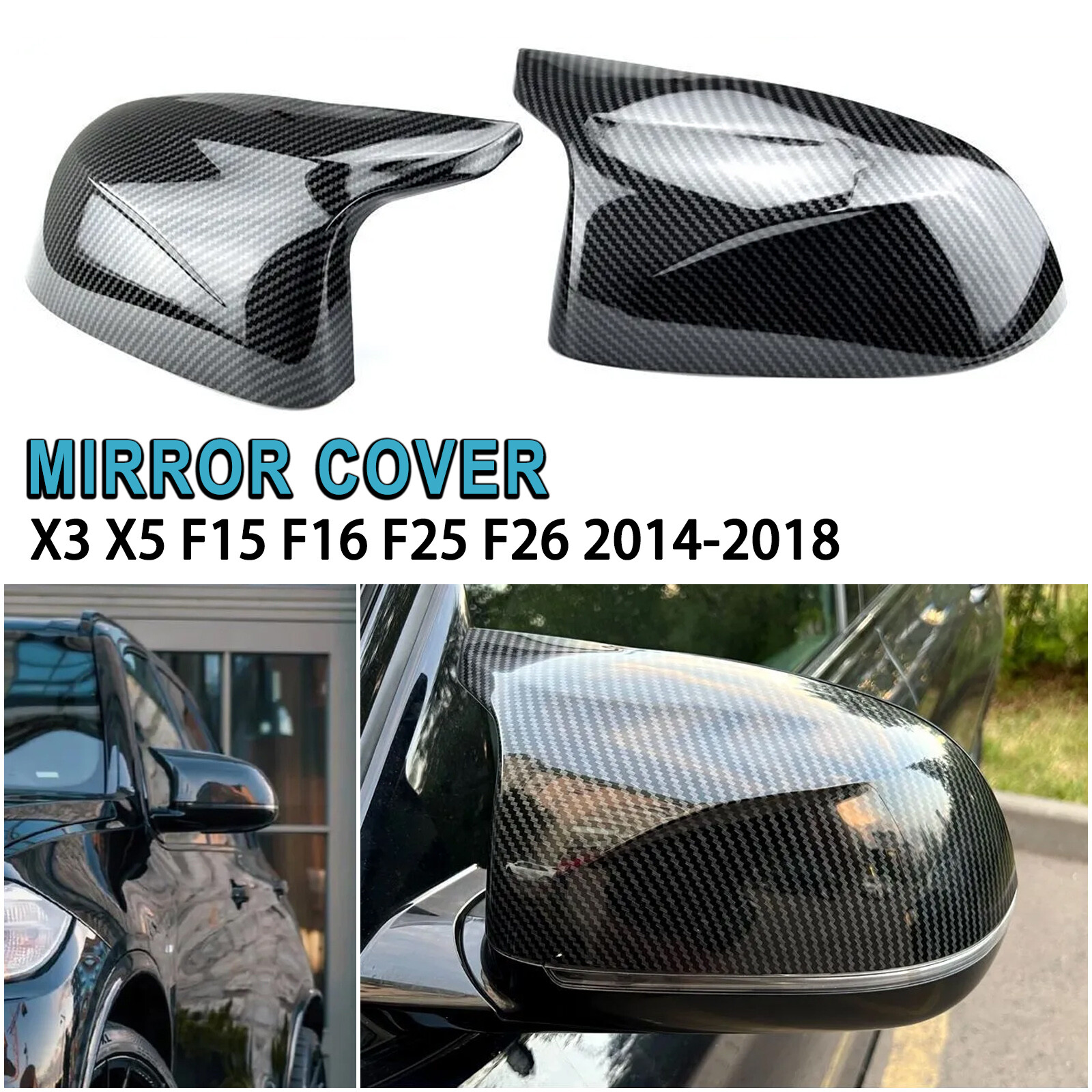 M Look Gloss Black Side Mirror Cover Caps For BMW X5 F15 X4 F26 X3 F25 2014-2018
