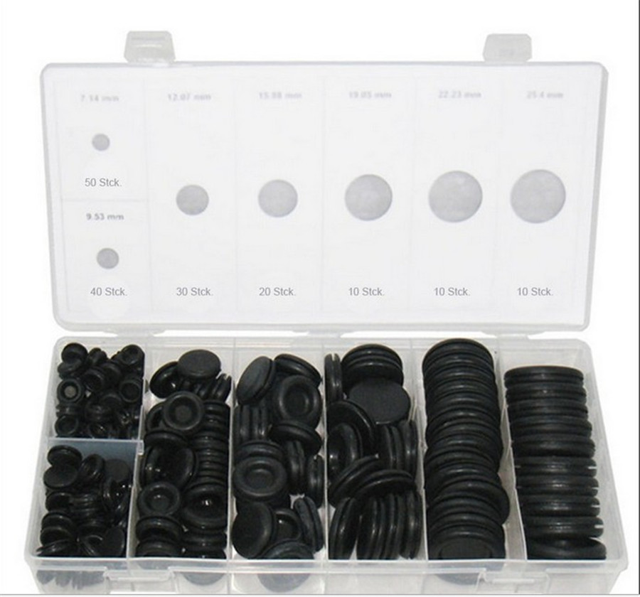 170Pcs 7 Sizes Mixed Auto Car Black Rubber Grommet Seals Firewall Hole Plug Set