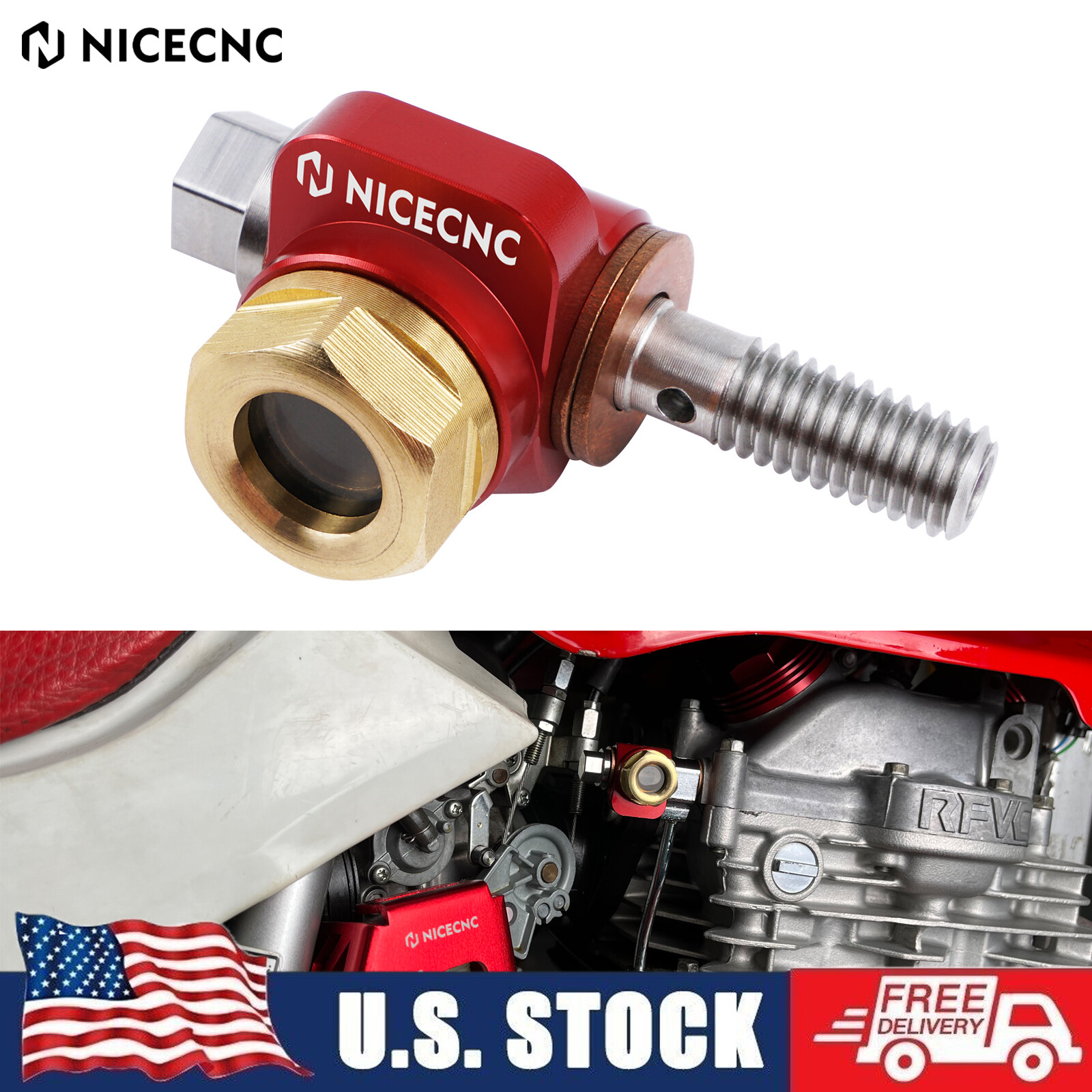 NICECNC Banjo Bolt Oil Sight Glass For Honda XR650L 1993-2025 XR 600R 1985-2000