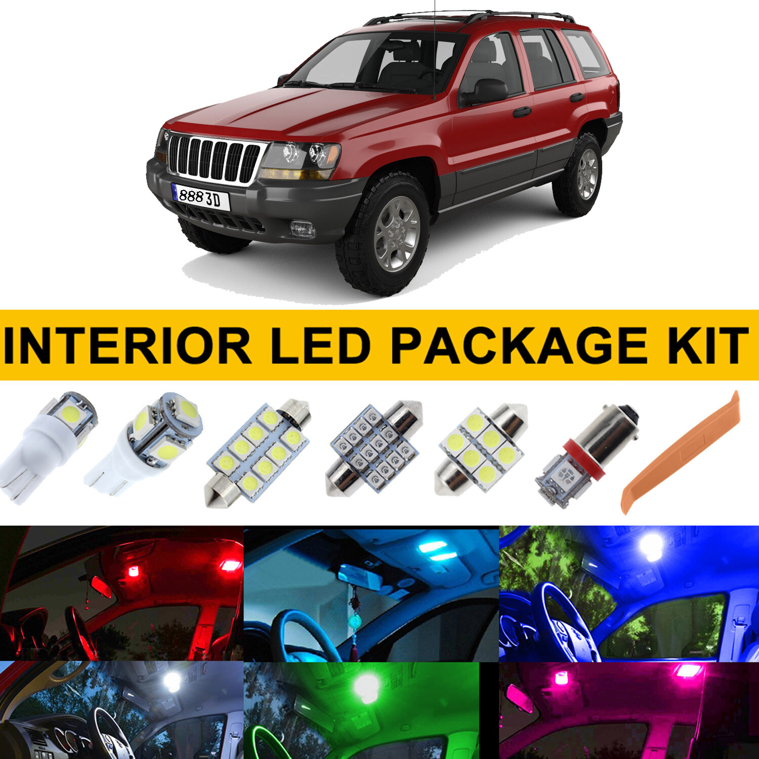 10PCS LED Lights Bulbs Interior Package Kit For Jeep Grand Cherokee WJ 1999-2004