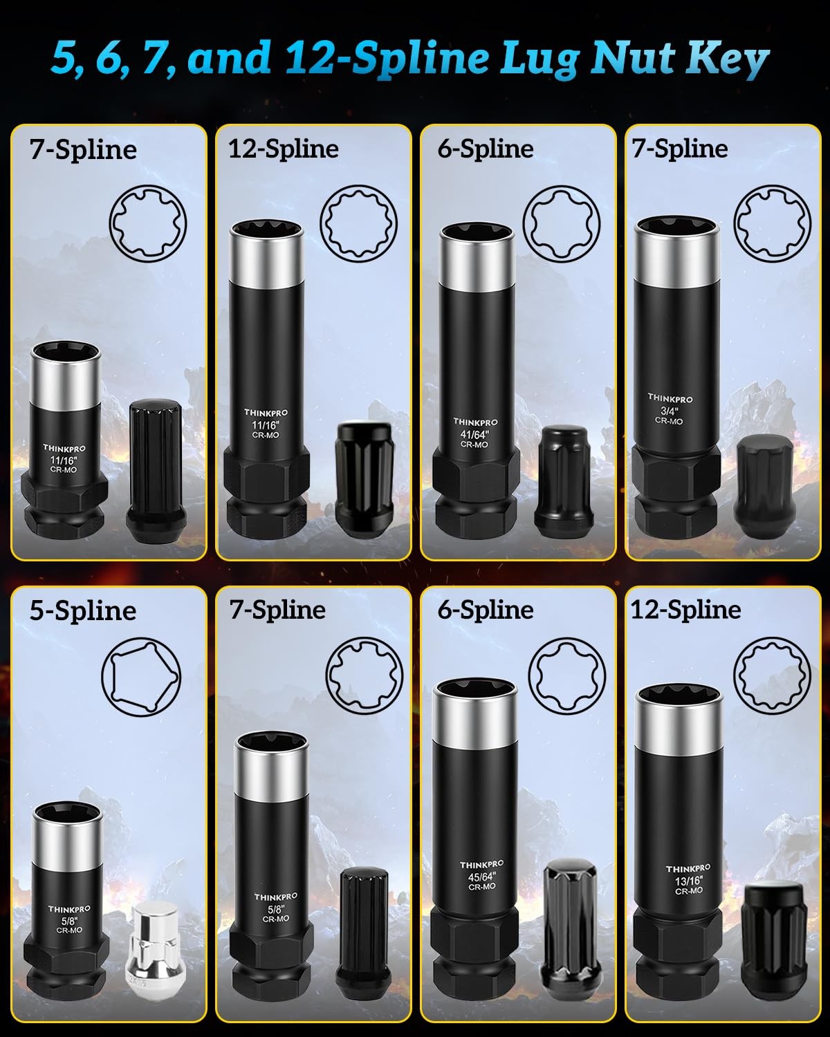 Thinkpro Spline Lug Nut Socket Set | 5/6/7/12 Wheel