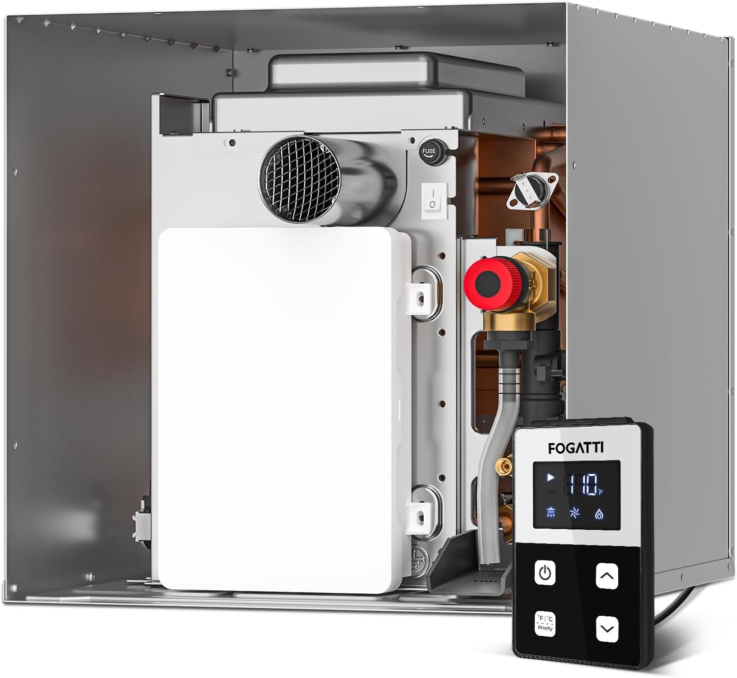 FOGATTI RV Tankless Water Heater InstaShower 7 Plus, Door Sizes 15″x18″, 18″x18″