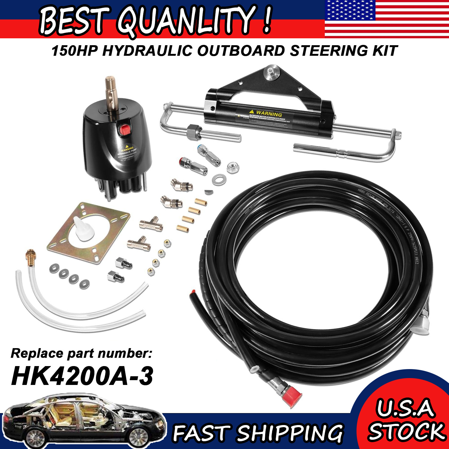 HK4200A-3 Hydraulic Outboard Steering System Kit 150HP HC4645H Teleflex Marine