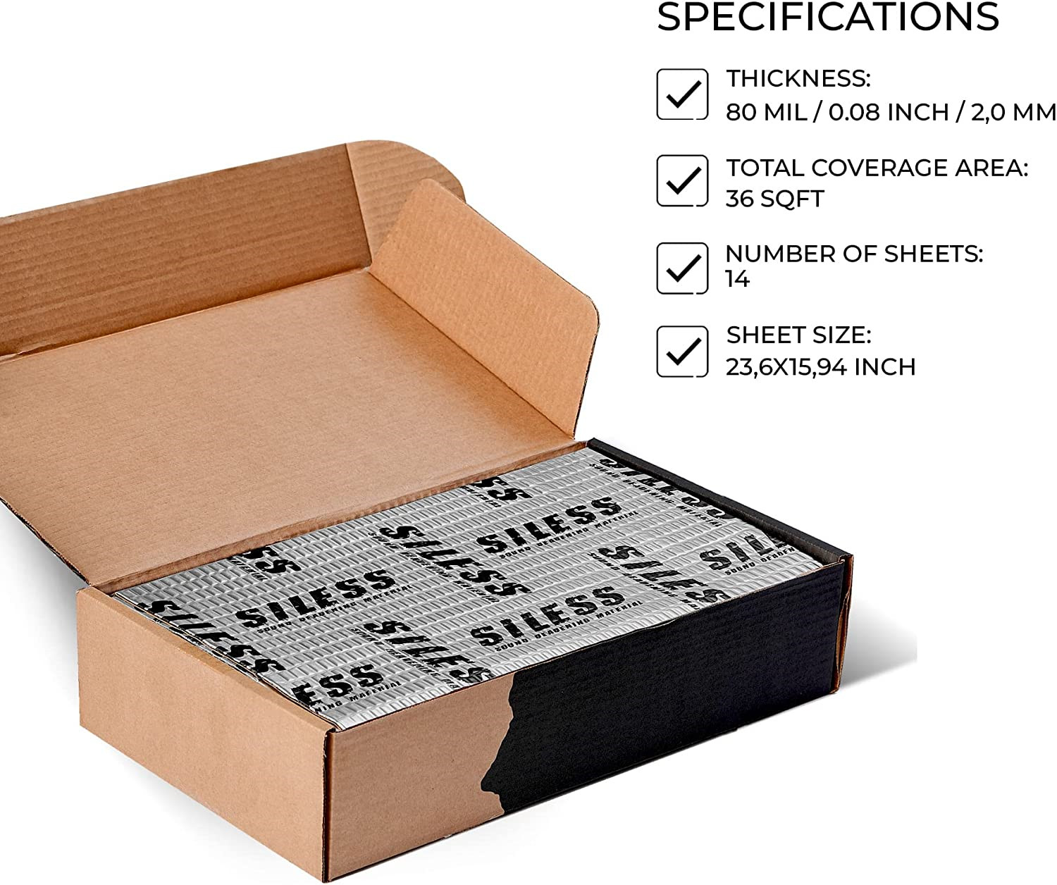 Siless 80 mil 36 sqft Car Sound Deadening mat – Butyl Automotive Sound Deadener