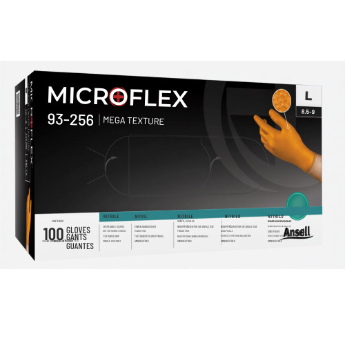 Microflex Mega Texture Hi Visibility 6.3 Mil PF Nitrile Gloves, Large, 100 Count