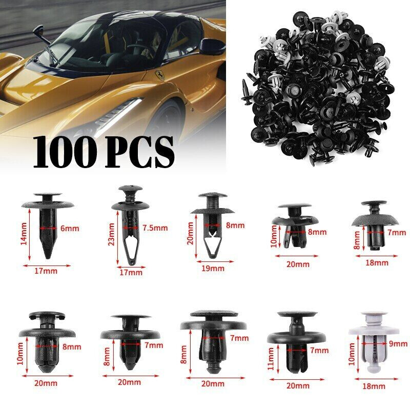 100x Trunk Screw Rivets Kit Car Bumper Fender Auto Plastic Fastener Clips Set-