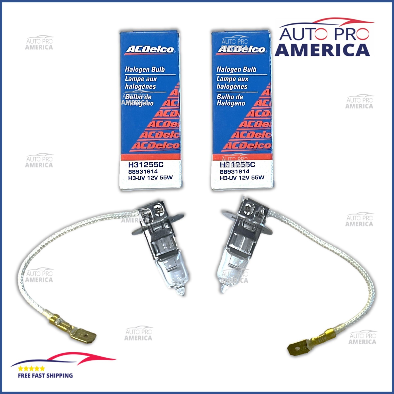 (2) NEW OEM GM ACDELCO H3 H-3 Headlight Halogen Bulb 12V 55w 55W Bulbs 88931614