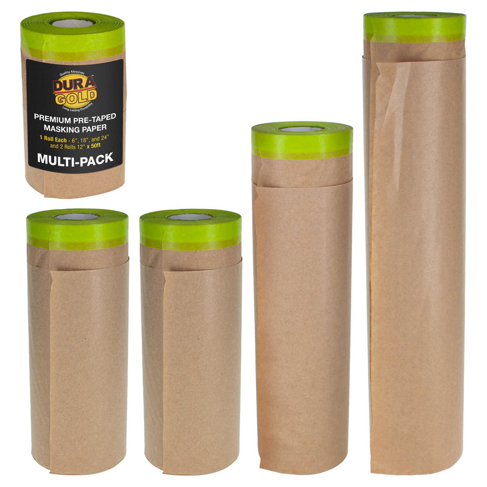 Dura-Gold Pre-Taped Masking Paper Variety Pack 6 12 18 24 x 50′ Painter Paper