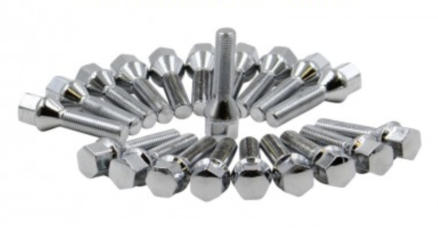 20 Chrome lug bolts 12×1.5 Cone seat fit BMW 40 mm E46 323 325 328 330 335 M3 M5