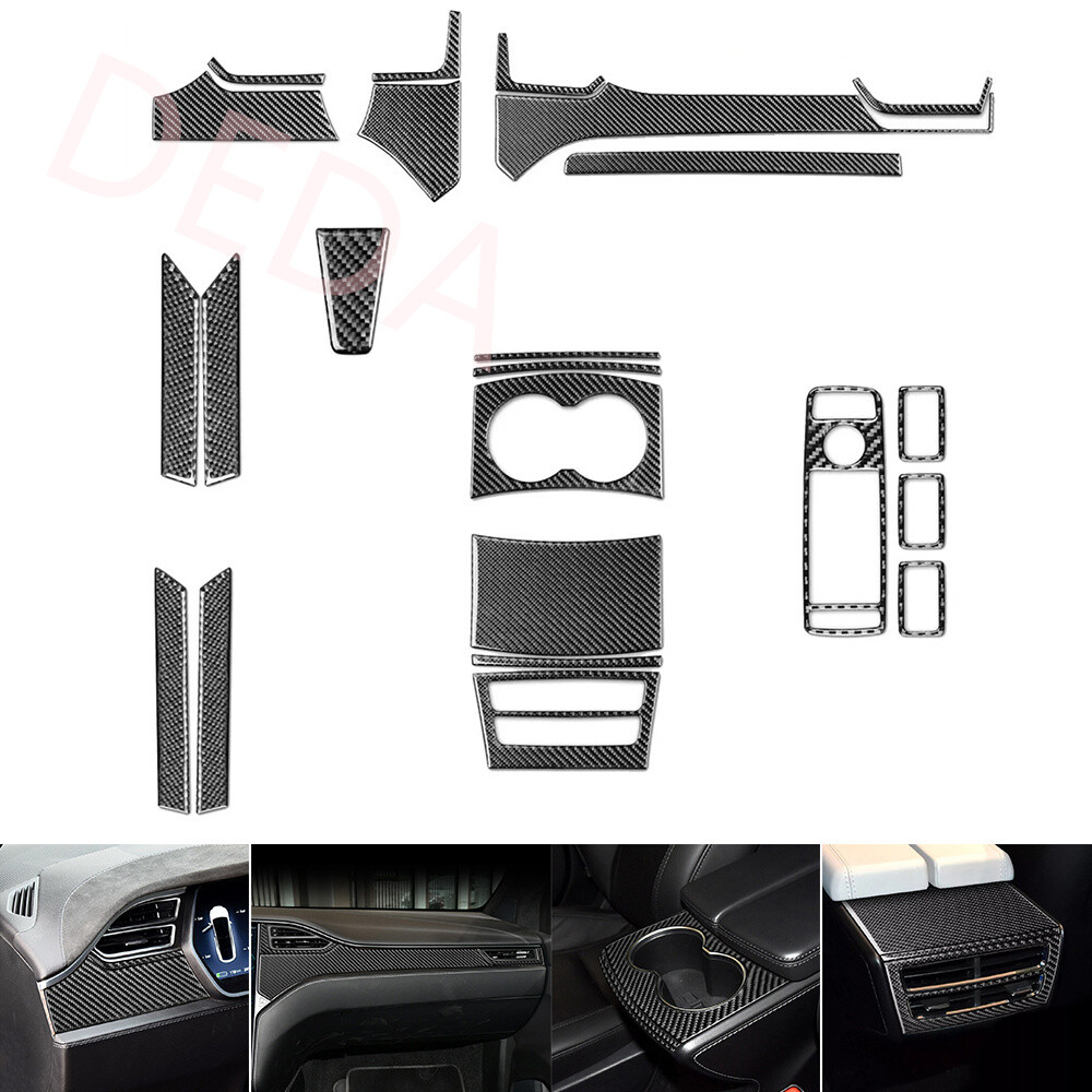 23×Carbon Fiber Interior Full Set Decorative Trim Kits For Tesla Model S 2012-20