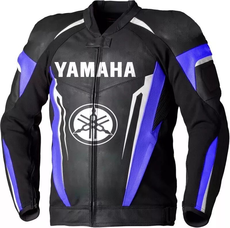 Yamaha Racing Motorbike Leather Jacket In Pure Cow Hide/5 Ce Approved Armour
