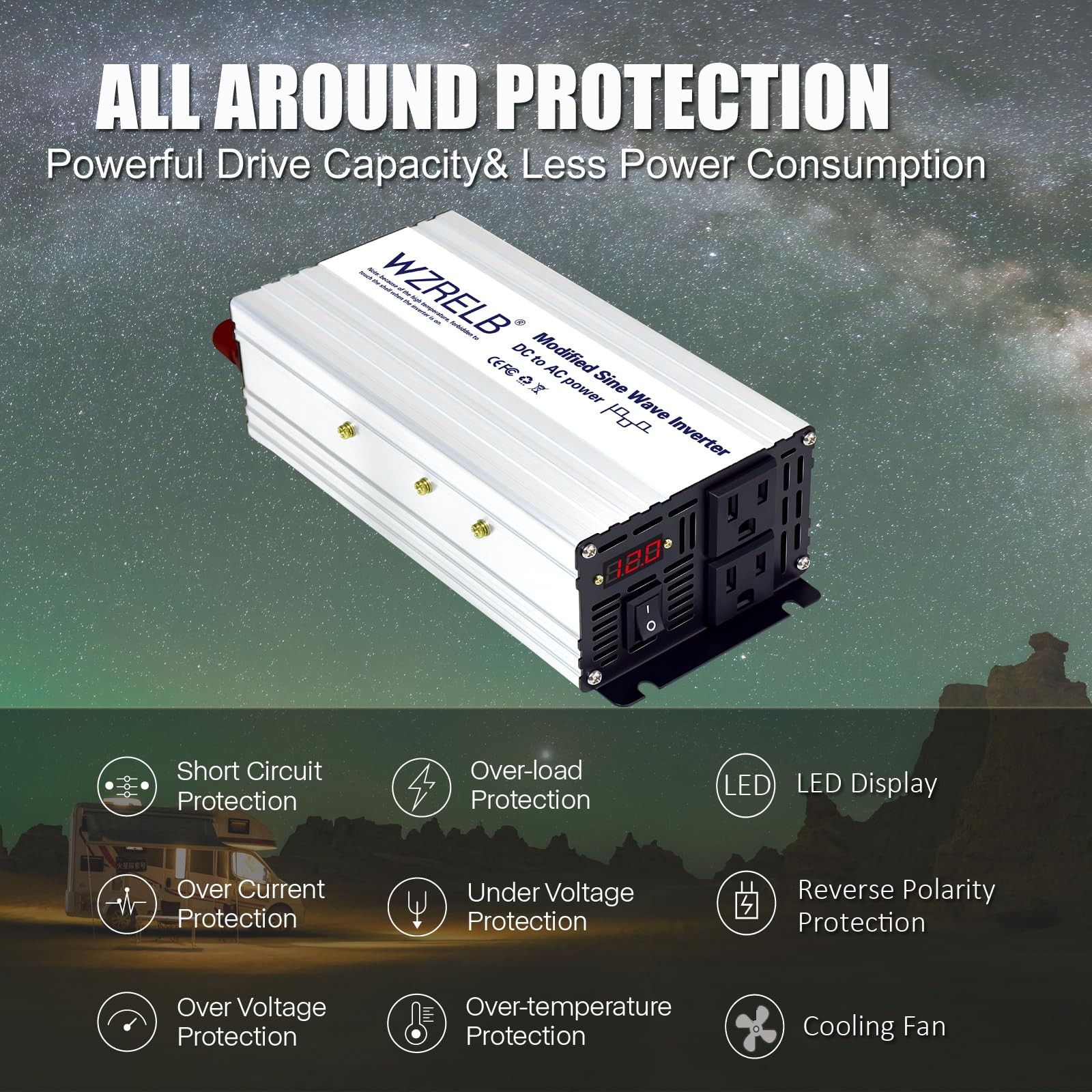 WZRELB 1000W Power Inverter 24V DC to 110V 120V 24V, silvery white