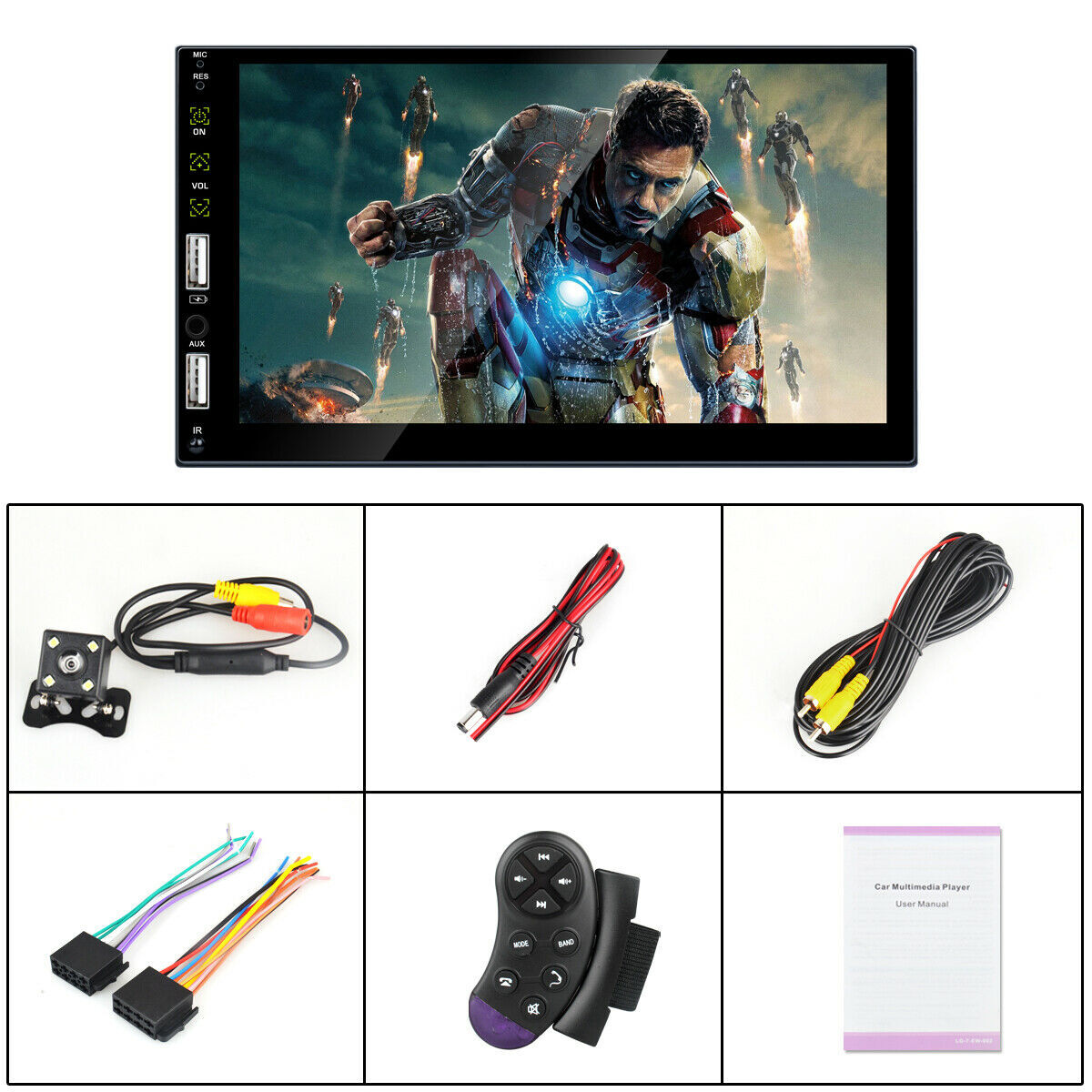 7″ 2Din Double Car Bluetooth Stereo Radio for Apple Carplay Touch Screen +Camera