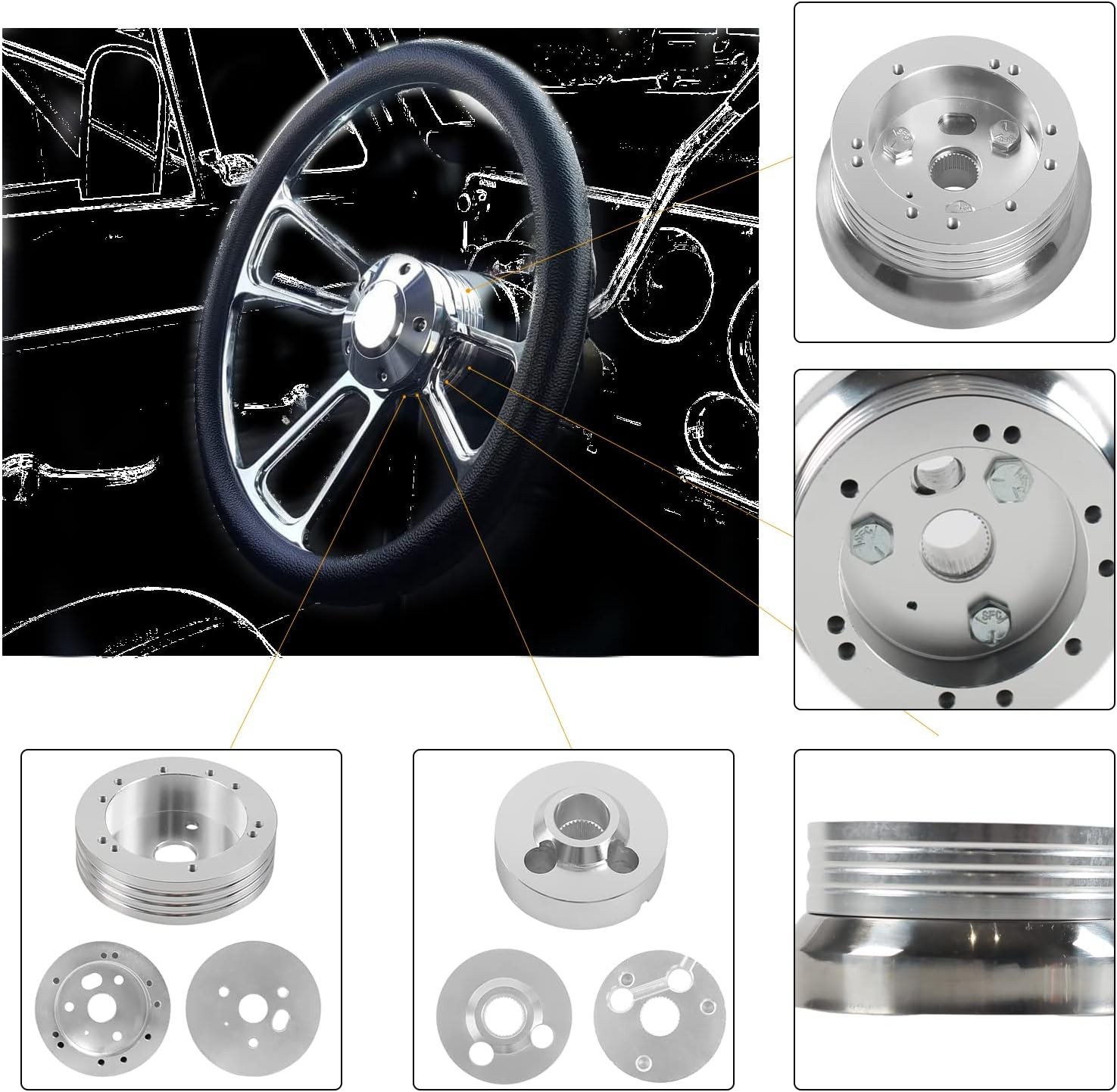 For GM Chevy 5 & 6 Hole Steering Wheel Polished Hub Adapter Flaming River Ididit