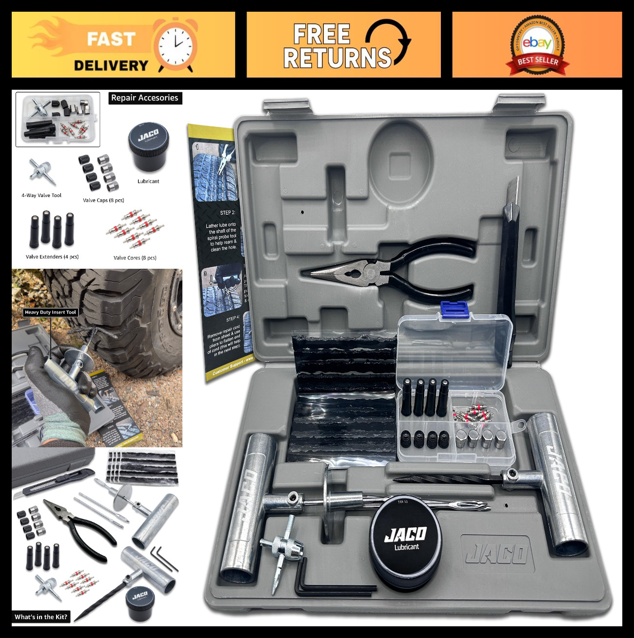 Heavy Duty Tire Repair Kit – Universal Tire Plug Set for Cars, Trucks, RVs