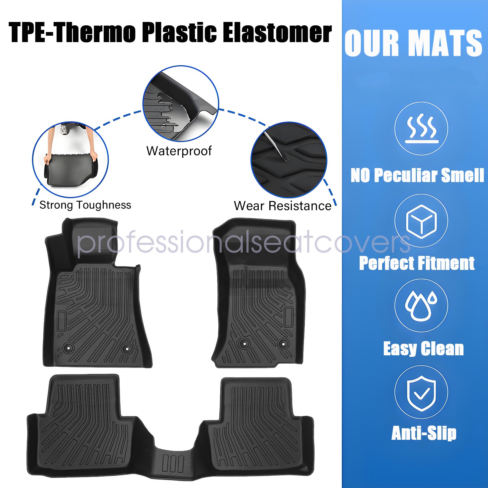 3D All-Weather Front & Rear TPE Floor Mats Liners Set For 2013-2019 Cadillac ATS