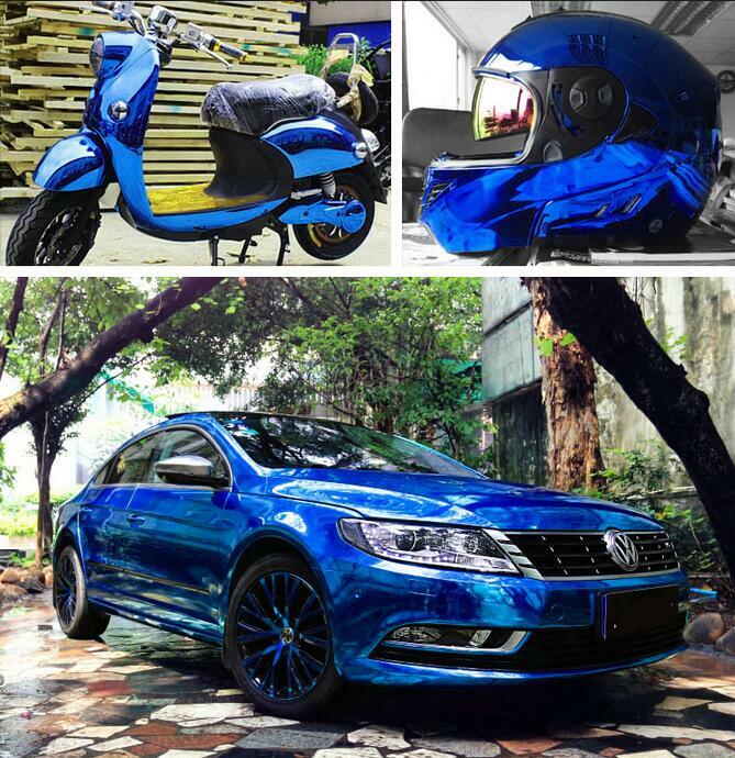 Full Roll 100FT x 5FT Glossy Mirror Chrome Blue Vinyl Foil Car Graphics Film