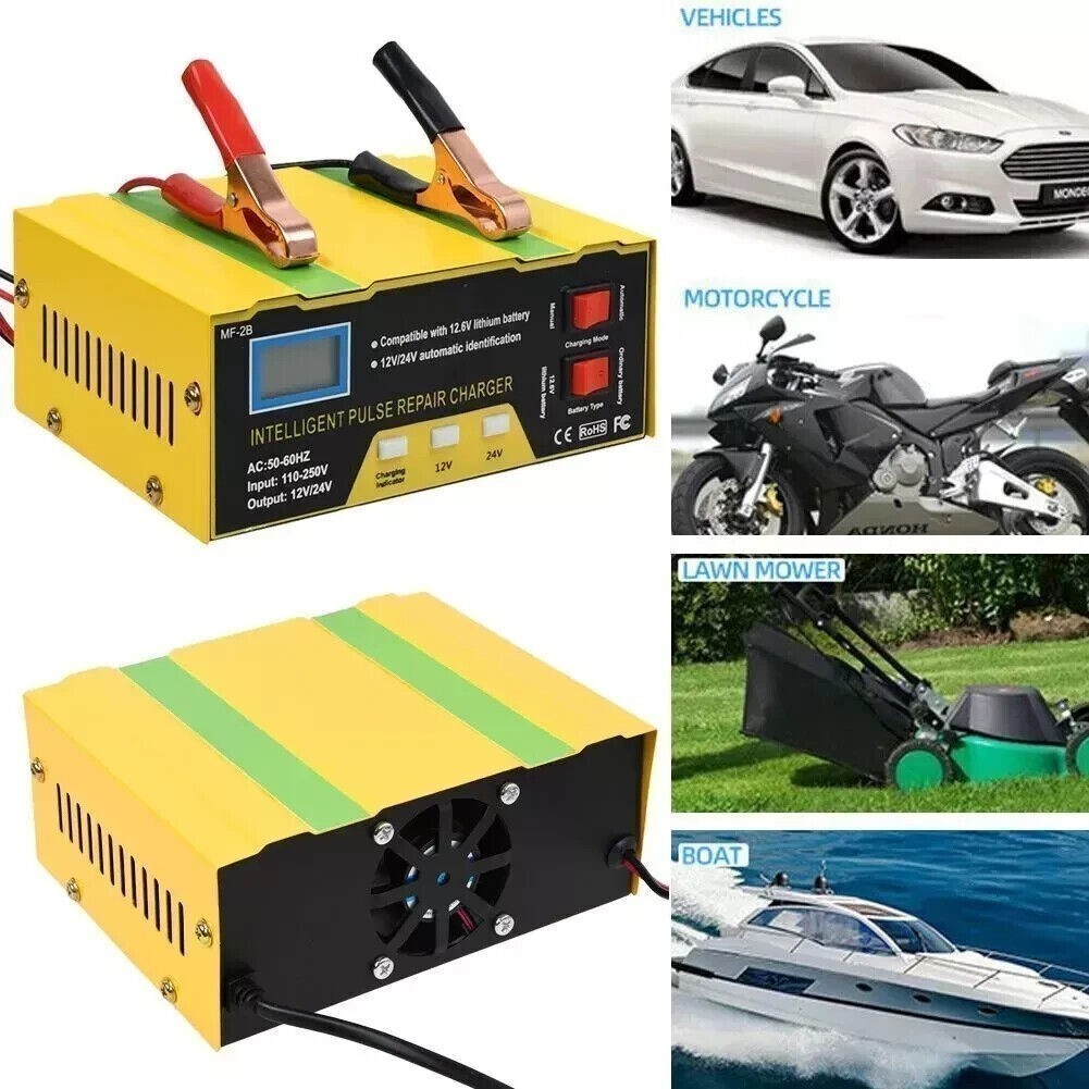 Car Battery Charger Heavy Duty 12V/ 24V Smart Automatic Intelligent Pulse Repair