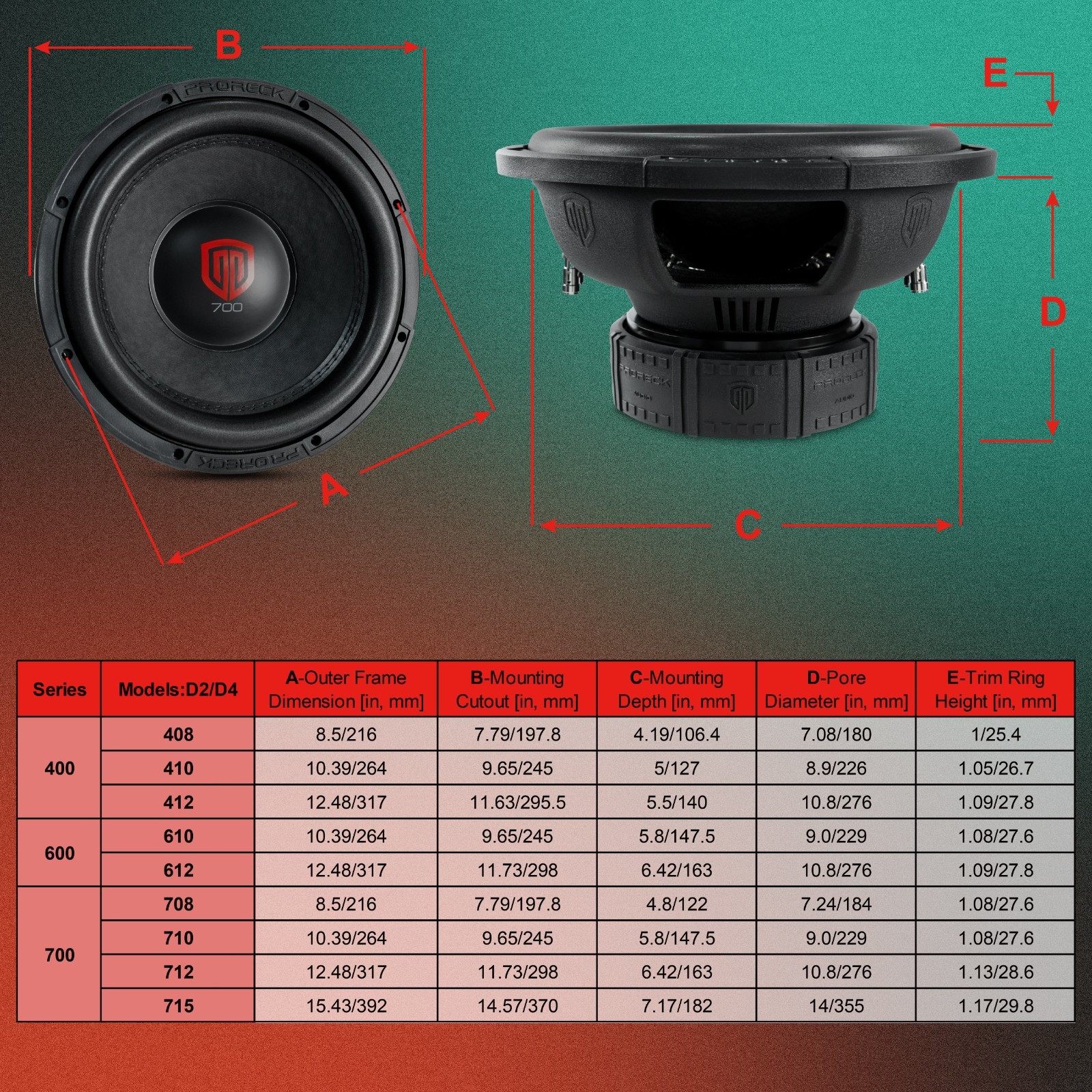 PRORECK Pair 10″ Car Subwoofers Dual 4 Ohm 1200W DVC Woofer Speaker Audio