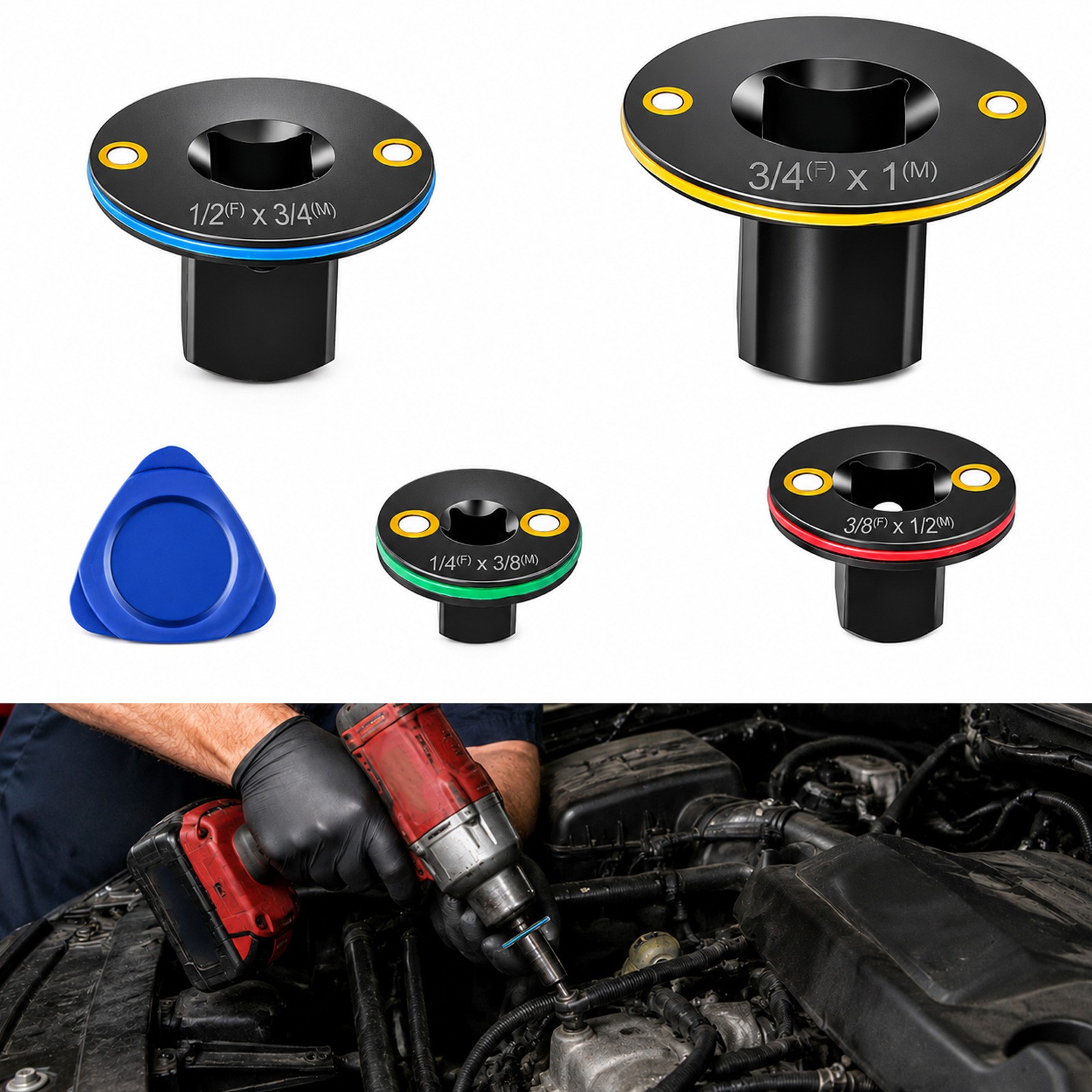 4x Impact Socket Adapter Set Low Profile Drive Reducer 1/4 to 1″ Ratchet Adapter