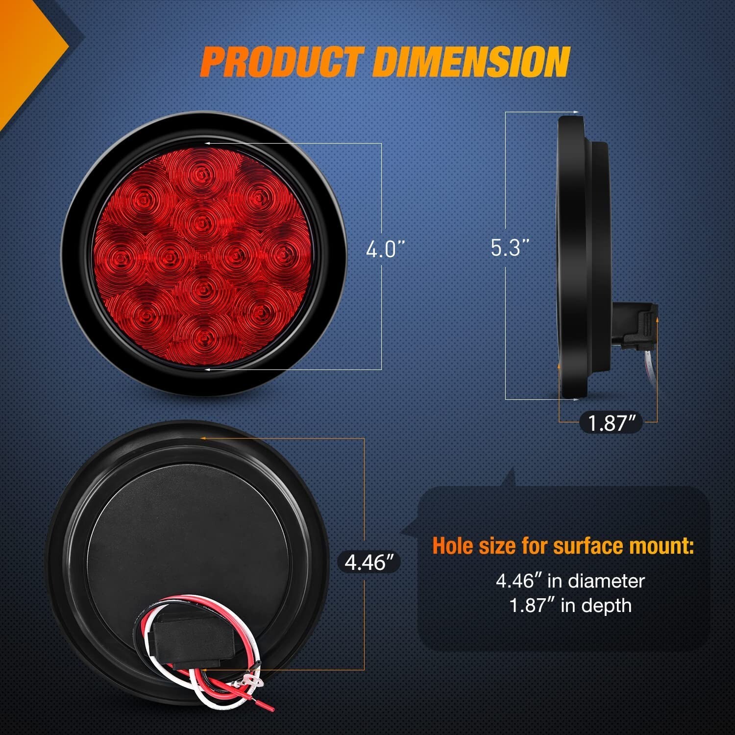 Nilight 4PCS 4” 12LED Round Reverse Brake Turn Tail Lights 2 Years Warranty