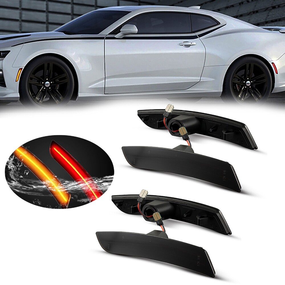 For Camaro 2016-2023 4pcs Front Amber&Rear Red Bumper LED Side Marker Lights Kit