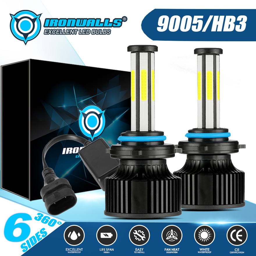 6-Side COB LED Headlight Bulb Kit 9005 HB3 3000W 450000LM 6500K High Beam White