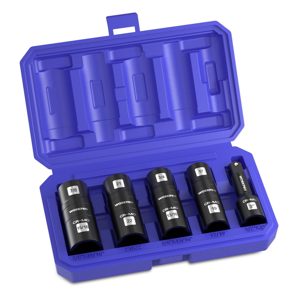 WORKPRO 5PC 1/2″ Dr Impact Socket Set Lug Nut Wheel 3″ Extension Bar Flip Socket