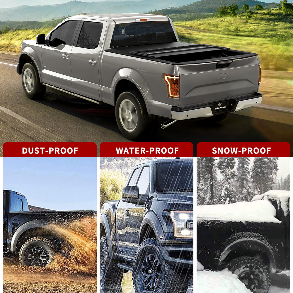 5.5 ft 66″ Bed Tonneau Cover Soft 3-fold for 2004-2015 Nissan Titan Truck w/ Led