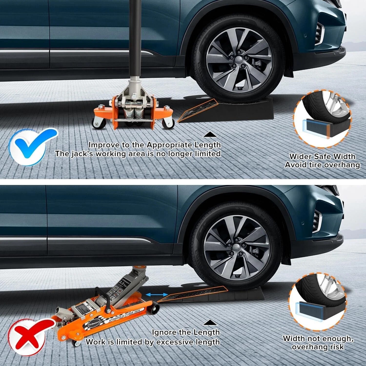 1 Pair Low Black Car Service Ramp for Lift and Vehicle Maintenance Portable 5T