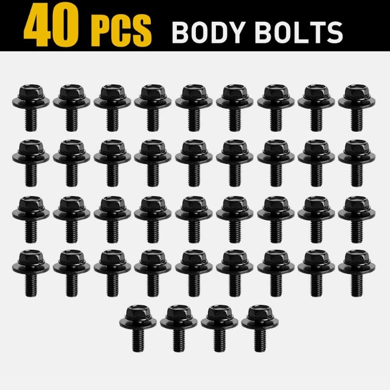 Car Body 40 Bolts Screw Fastener Fender M6-1.0x 16mm Long- 10mm Hex- 17mm Washer