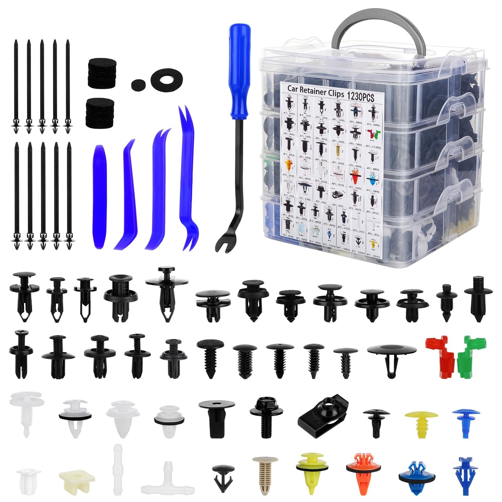 1365Pcs Car Push Retainer Clips Kit – 44 Sizes Plastic Fasteners for Auto Body R