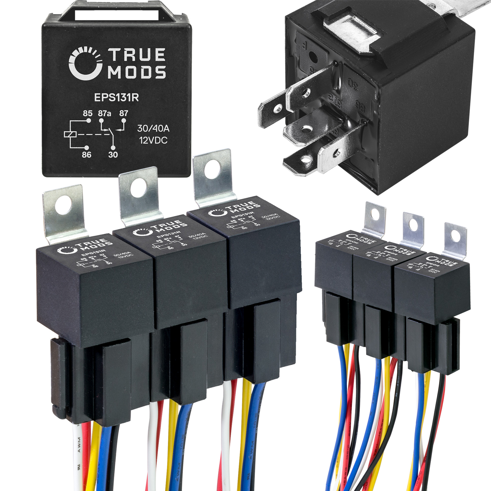 6 Pack 5-Pin 12V 30/40A Automotive Bosch Style Relay Kit w/ Interlocking Sockets