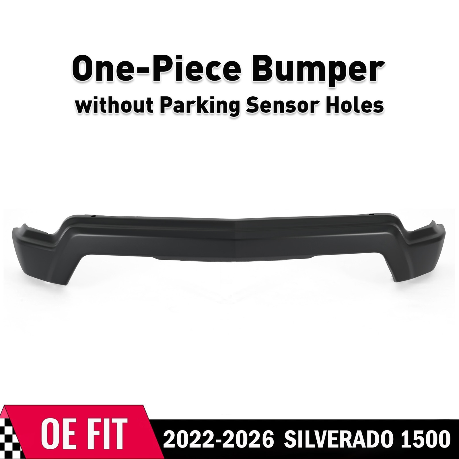 One-Piece Front Bumper Bar For 2022-2026 Chevrolet Silverado 1500 Black Chrome
