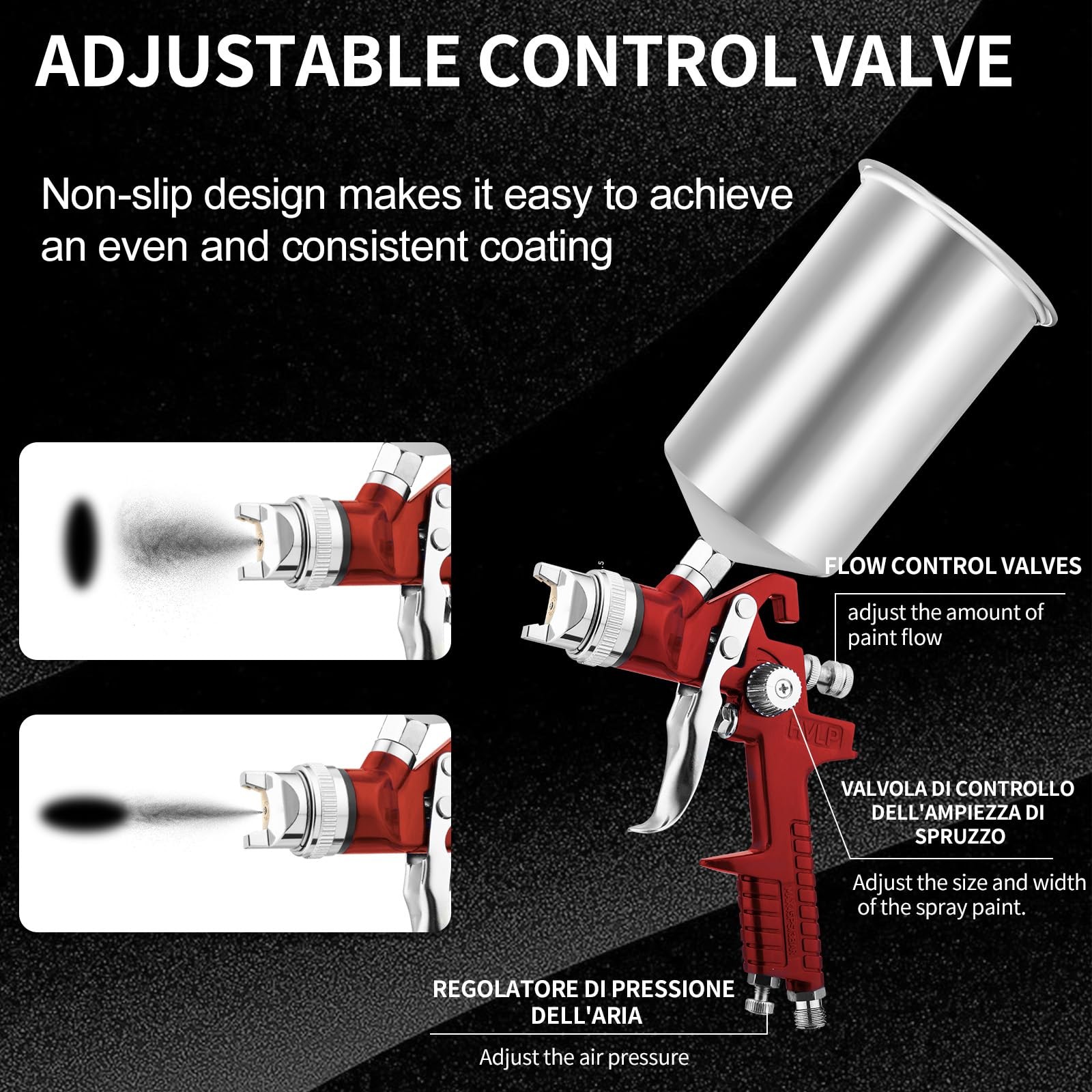 BENTOHKLE HVLP Gravity Feed Spray Gun with 4 Nozzles 1.4/1.7/2.0/2.5mm Red