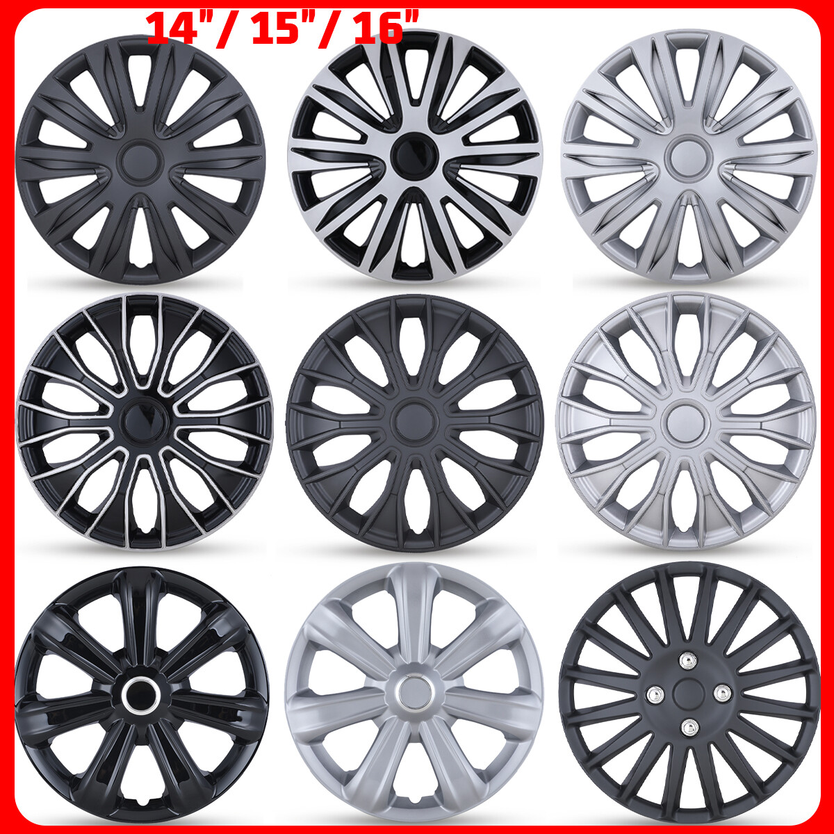 USA 14″ 15″ 16″ Set of 4 Wheel Covers Snap On Full Hub Caps Tire & Steel Rim