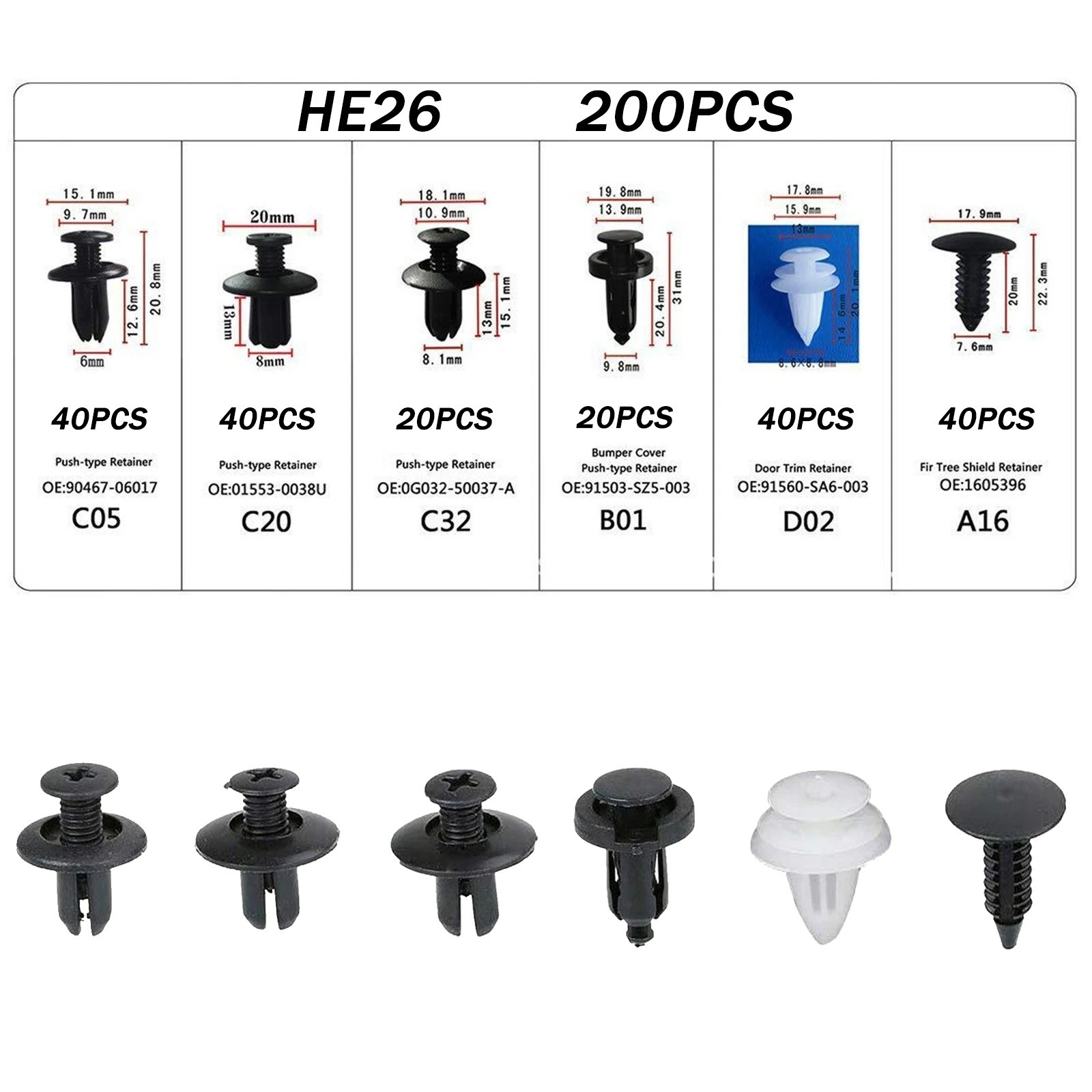 200pcs Auto Car Bumper Retainer Clips Kit Fastener Remover Push Pin Rivet Screw