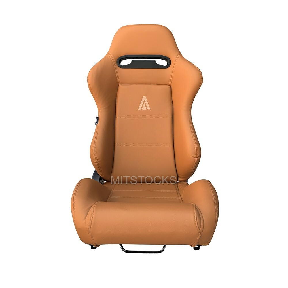 2 X TANAKA TAN PVC LEATHER RACING SEATS RECLINABLE + SLIDERS FITS FOR PONTIAC