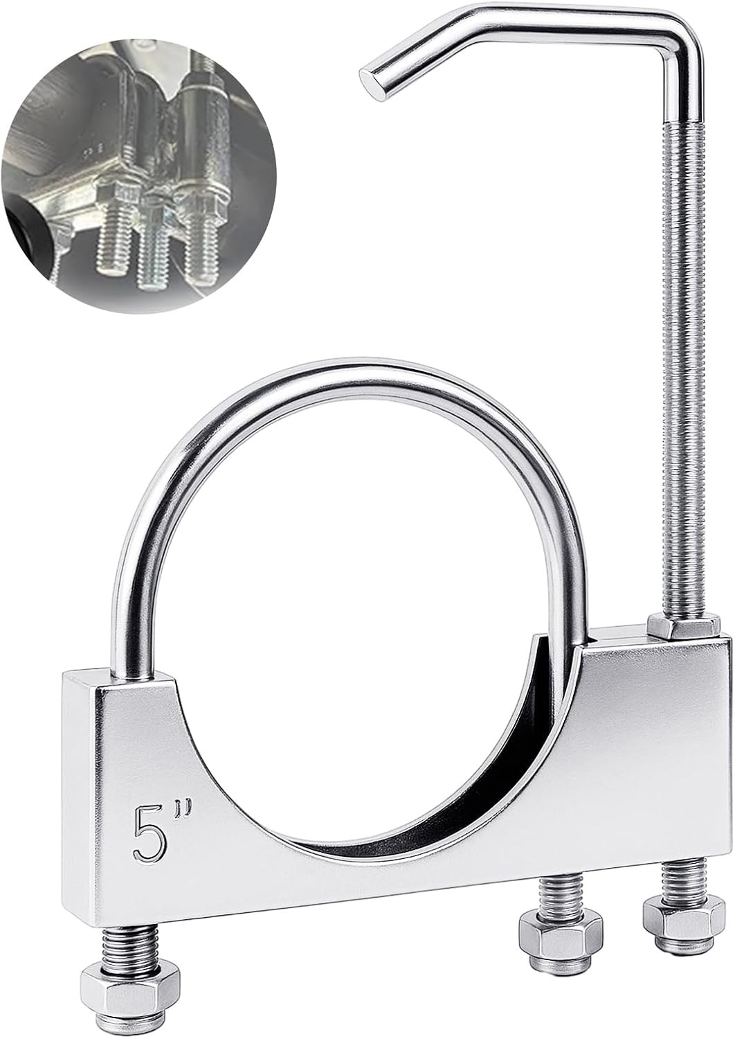 Datanly 2 Pcs 5 Inch Universal Exhaust Clamp with Hanger, Made 5 Inch, Silver