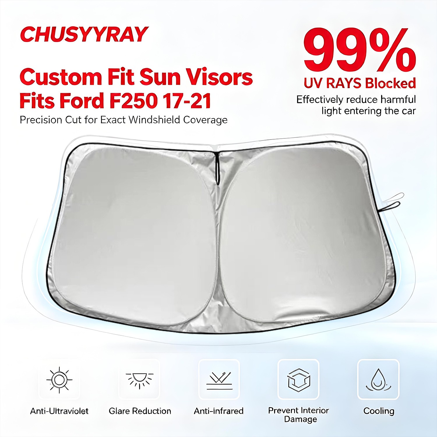 FOR Ford F250 2017-2021 Windshield Sun Shade – Compact & Portable
