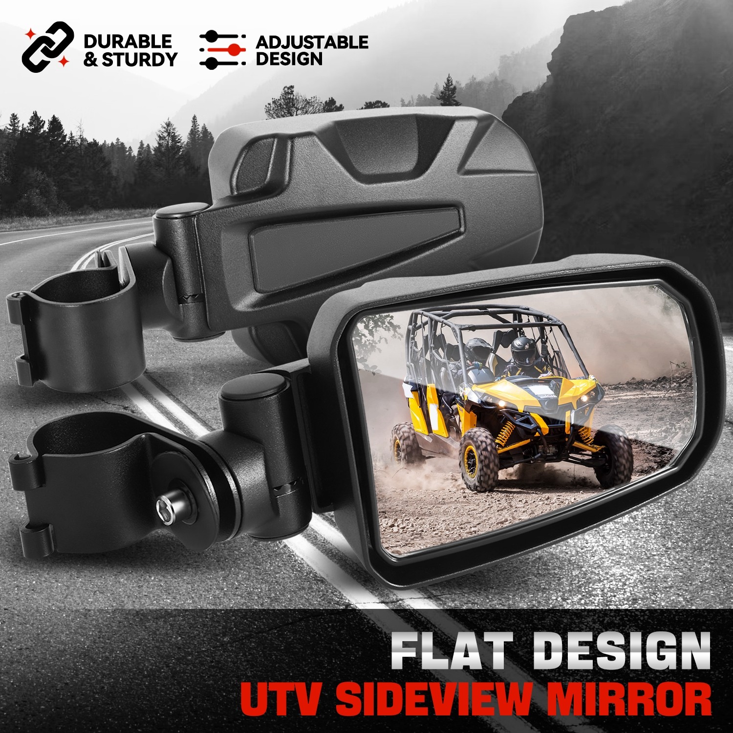 Irregular Shape Roll Cage Bar Mount UTV Rear View Side Mirrors+1.75″ / 2″ Clamp