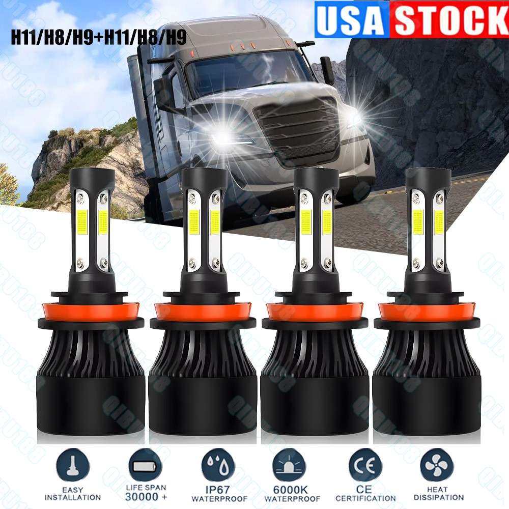 For Freightliner Cascadia 2008-2016 4X LED Headlight Hi/Lo Beam Bulbs Kit 6000K